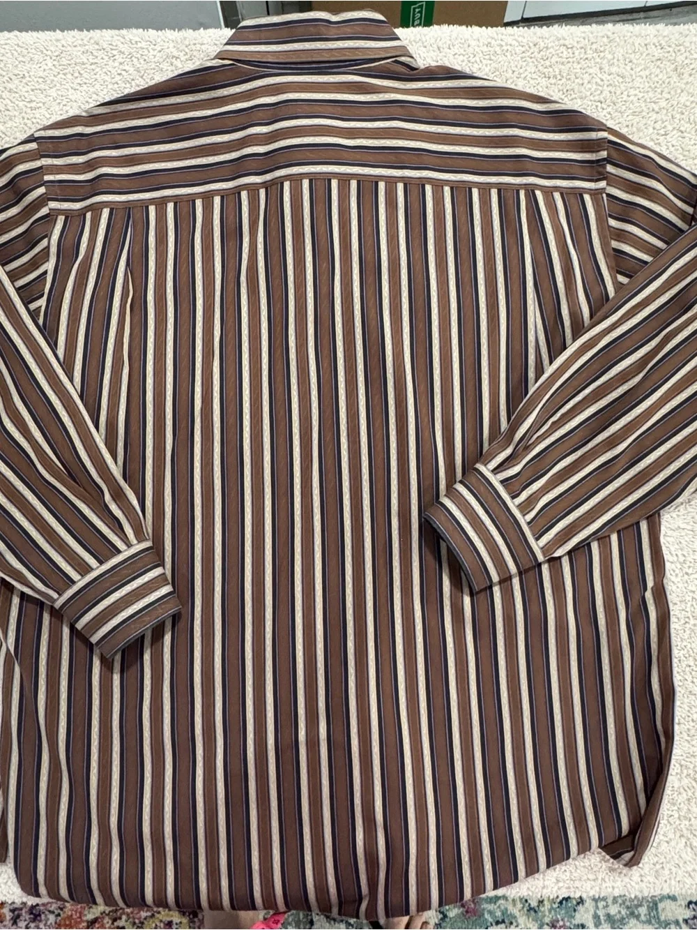 Robert Talbott Men’s L 100% Cotton Brown Cream Stripe Dress Shirt